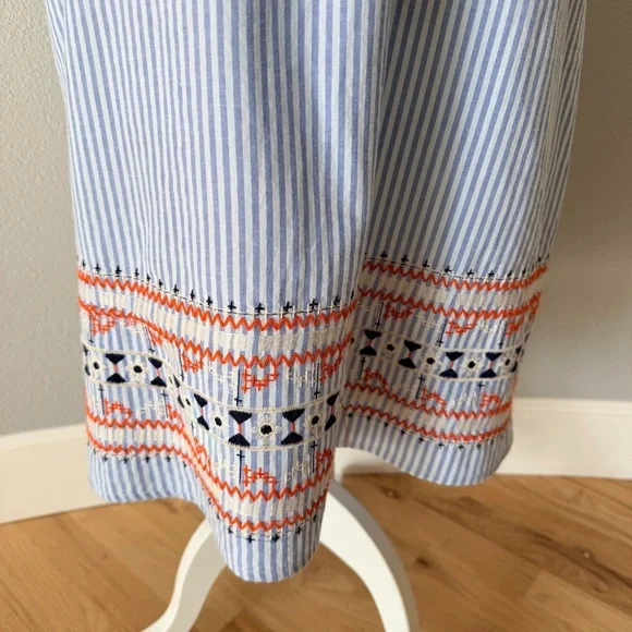 THML Blue and White Striped Cotton Sun Dress with Tassels & Embroidered Details - Picture 3 of 14